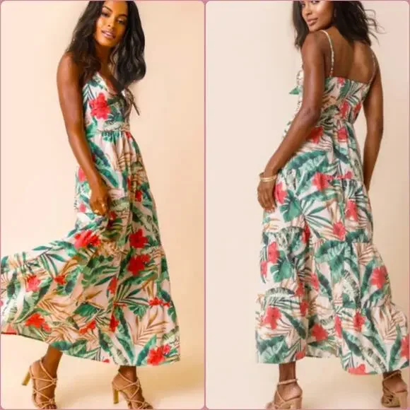 miami | Dresses | Womens Francescas Miami Floral Maxi Dress With Tie Front  Bow Xl Pink Green | Poshmark